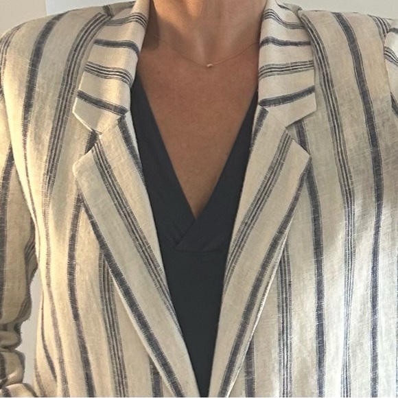 DREW Anthropologie Rikki Striped White & Blue Linen Blazer Women’s Size XS - Picture 3 of 12